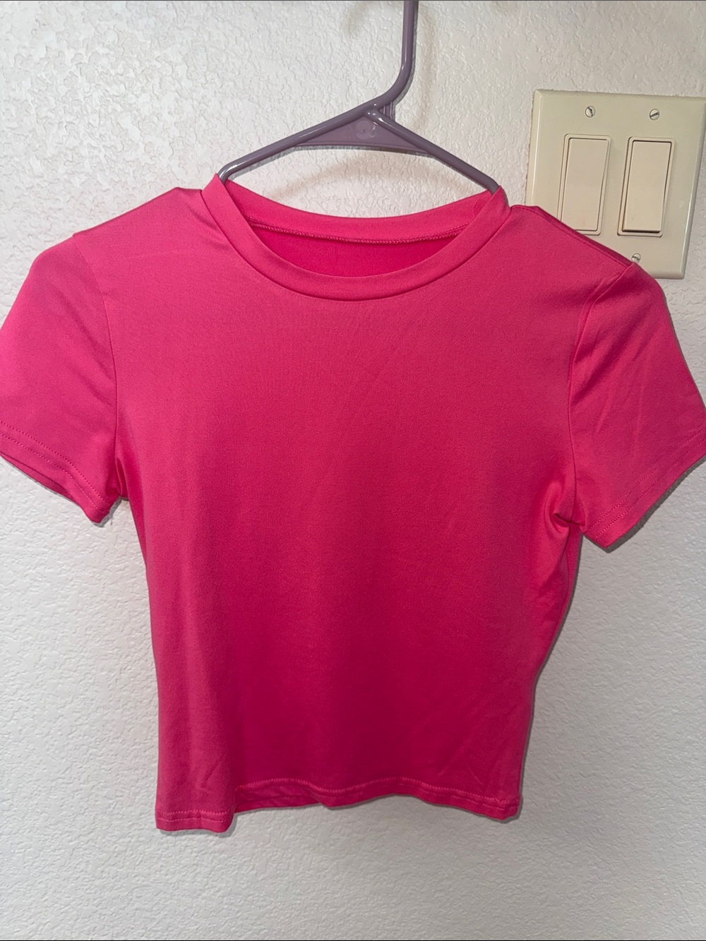 Women's Hot Pink Crewneck Short Sleeve Top